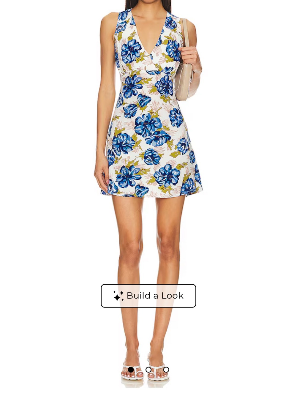 Faithfull the Brand White Mini Dress with Blue Floral Print